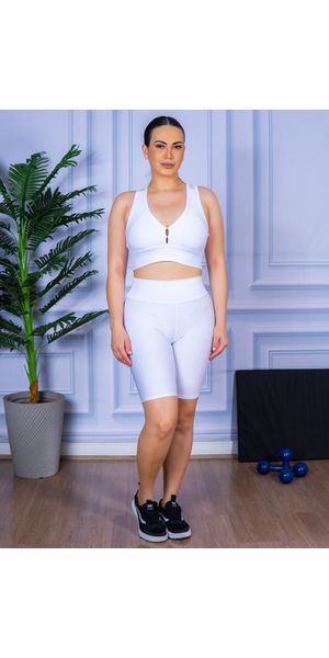 Conjunto Bermuda e Top Nadador Branco - Moda LLevo | Moda Fitness