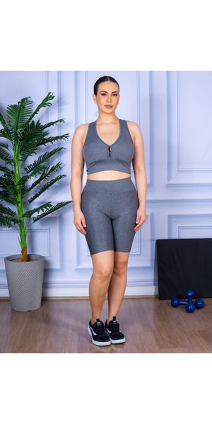Conjunto Bermuda e Top Nadador Cinza - Moda LLevo | Moda Fitness