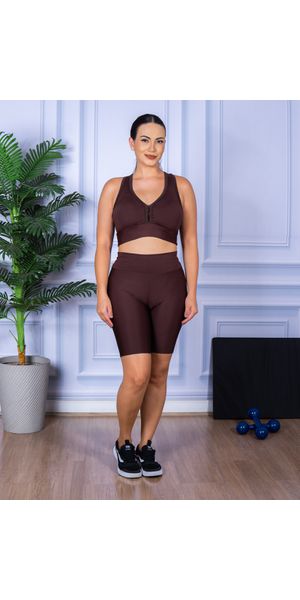 Conjunto Bermuda e Top Nadador Marrom - Moda LLevo | Moda Fitness