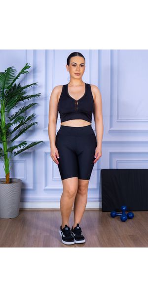 Conjunto Bermuda e Top Nadador Preto - Moda LLevo | Moda Fitness