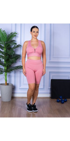 Conjunto Bermuda e Top Nadador Rosa - Moda LLevo | Moda Fitness