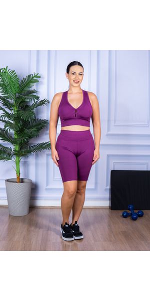 Conjunto Bermuda e Top Nadador Roxo - Moda LLevo | Moda Fitness