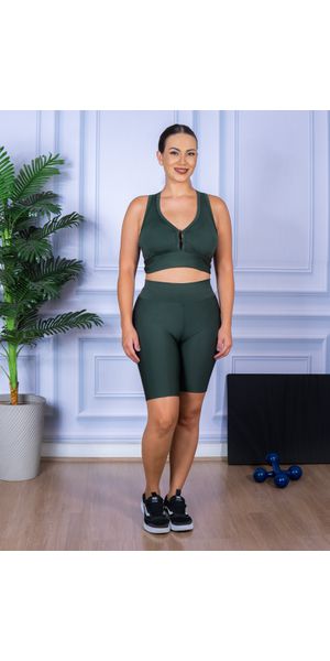 Conjunto Bermuda e Top Nadador Verde Militar - Moda LLevo | Moda Fitness