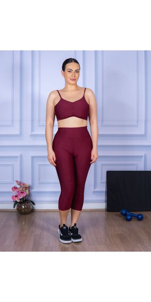 Conjunto Corsário e Top Alça Costa Aberta Bordo - Moda LLevo | Moda Fitness