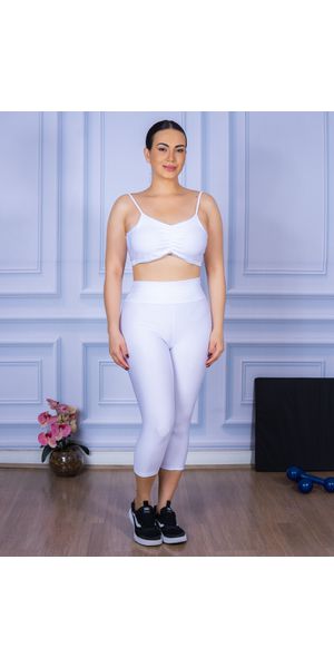 Conjunto Corsário e Top Alça Costa Aberta Branco - Moda LLevo | Moda Fitness