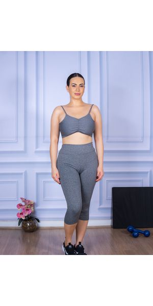 Conjunto Corsário e Top Alça Costa Aberta Cinza Mescla - Moda LLevo | Moda Fitness