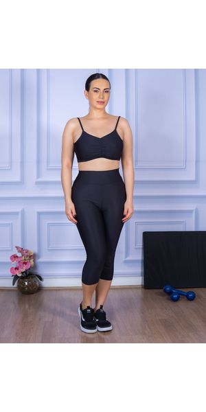 Conjunto Corsário e Top Alça Costa Aberta Preto - Moda LLevo | Moda Fitness