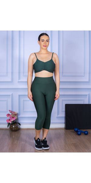Conjunto Corsário e Top Alça Costa Aberta Verde Militar - Moda LLevo | Moda Fitness