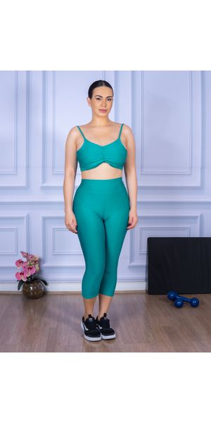 Conjunto Corsário e Top Alça Costa Aberta Verde Piscina - Moda LLevo | Moda Fitness