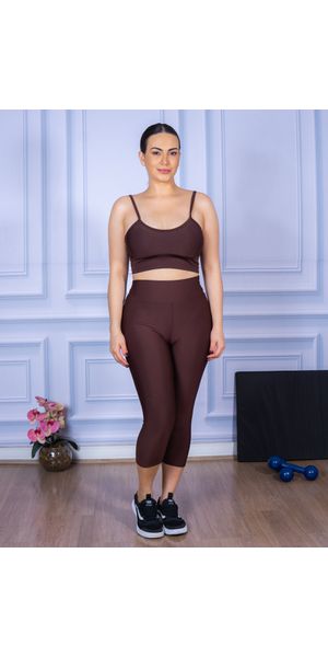 Conjunto Corsário e Top Alça Marrom - Moda LLevo | Moda Fitness