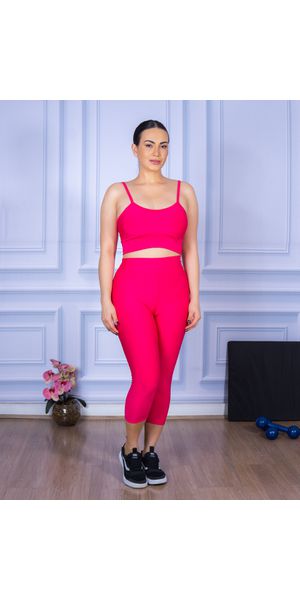 Conjunto Corsário e Top Alça Rosa Pink - Moda LLevo | Moda Fitness