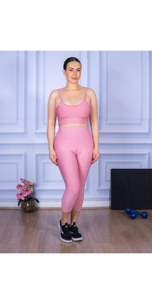 Conjunto Corsário e Top Alça Rosa - Moda LLevo | Moda Fitness