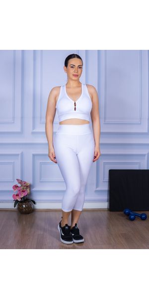 Conjunto Corsário e Top Nadador Suplex Branco - Moda LLevo | Moda Fitness