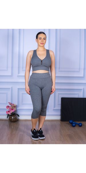 Conjunto Corsário e Top Nadador Suplex Cinza Mescla - Moda LLevo | Moda Fitness