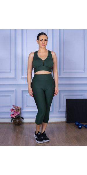 Conjunto Corsário e Top Nadador Suplex Verde Militar - Moda LLevo | Moda Fitness