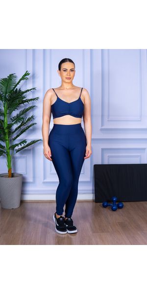 Conjunto Calça Legguing e Top Alça Costa Aberta Azul Marinho - Moda LLevo | Moda Fitness