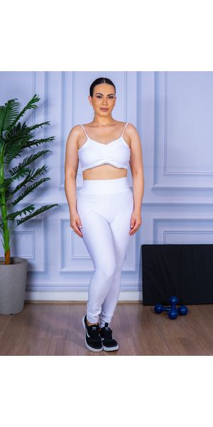 Conjunto Calça Legguing e Top Alça Costa Aberta Branco - Moda LLevo | Moda Fitness