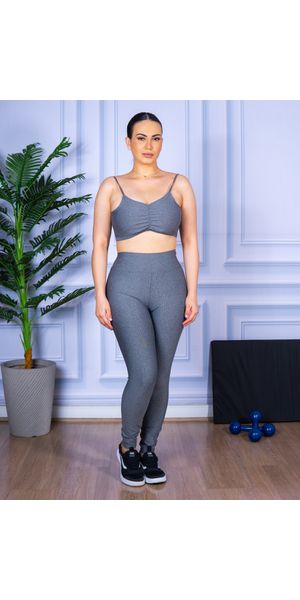 Conjunto Calça Legguing e Top Alça Costa Aberta Cinza Mescla - Moda LLevo | Moda Fitness