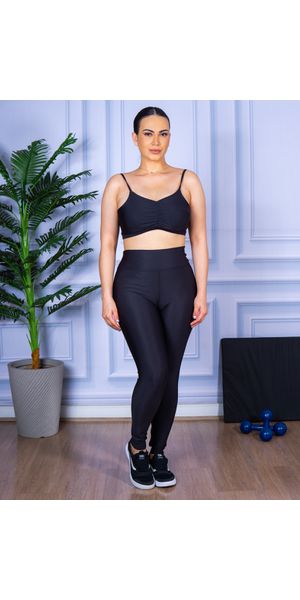 Conjunto Calça Legguing e Top Alça Costa Aberta Preto - Moda LLevo | Moda Fitness