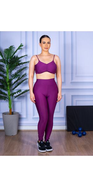 Conjunto Calça Legguing e Top Alça Costa Aberta Roxo - Moda LLevo | Moda Fitness