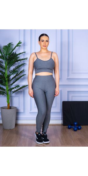 Conjunto Calça Legguing e Top Alça CInza Mescla - Moda LLevo | Moda Fitness