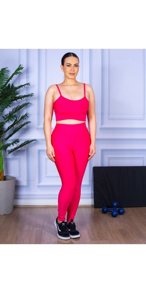 Conjunto Calça Legguing e Top Alça Rosa Pink - Moda LLevo | Moda Fitness