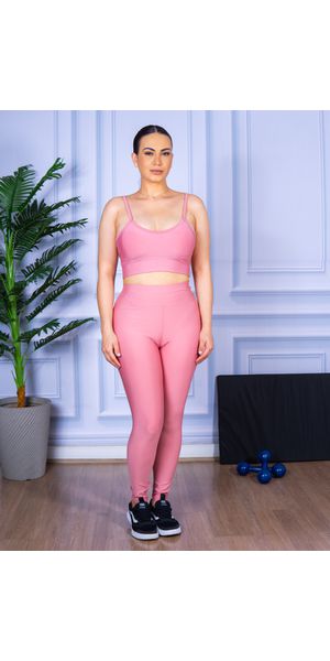Conjunto Calça Legguing e Top Alça Rosa - Moda LLevo | Moda Fitness