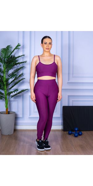 Conjunto Calça Legguing e Top Alça Roxo - Moda LLevo | Moda Fitness