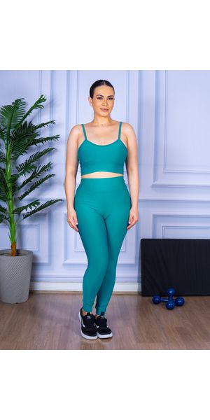 Conjunto Calça Legguing e Top Alça Verde Piscina - Moda LLevo | Moda Fitness