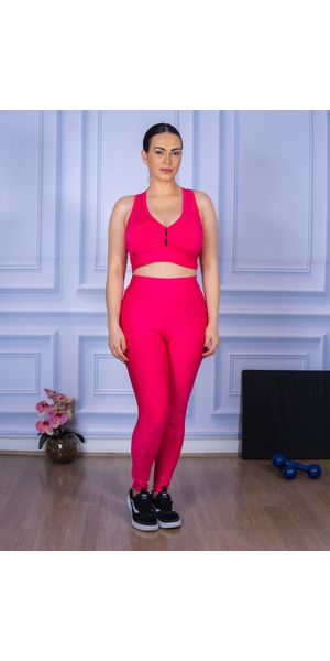 Conjunto Calça Legguing e Top Nadador Suplex Rosa Pink - Moda LLevo | Moda Fitness