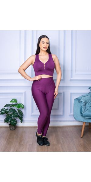 Conjunto Calça Legguing e Top Nadador Suplex Roxo Uva - Moda LLevo | Moda Fitness
