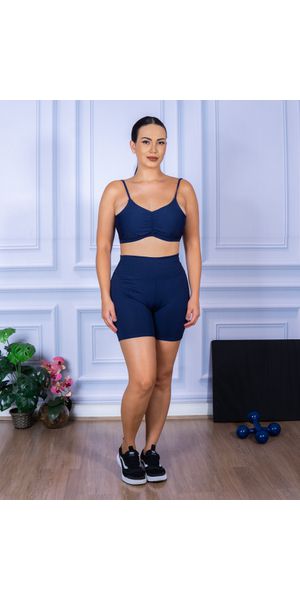 Conjunto Shorts e Top Alça Costa Aberta Suplex Azul Marinho - Moda LLevo | Moda Fitness