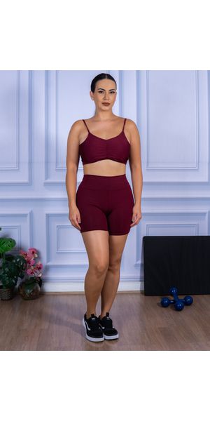 Conjunto Shorts e Top Alça Costa Aberta Suplex Bordo - Moda LLevo | Moda Fitness