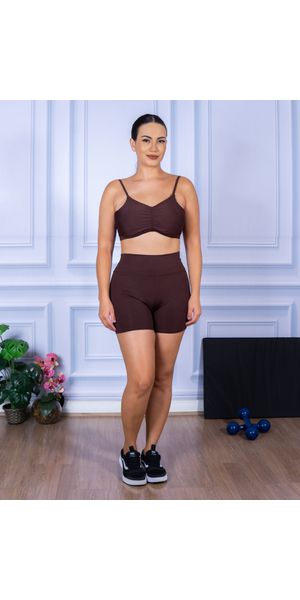Conjunto Shorts e Top Alça Costa Aberta Suplex Marrom - Moda LLevo | Moda Fitness