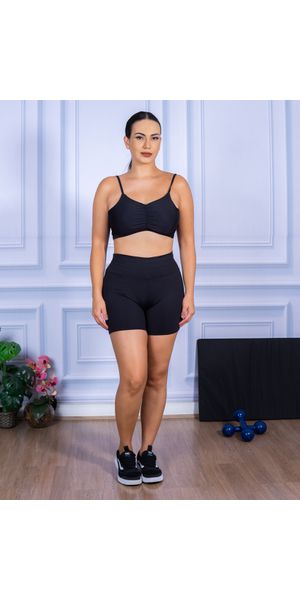Conjunto Shorts e Top Alça Costa Aberta Suplex Preto - Moda LLevo | Moda Fitness