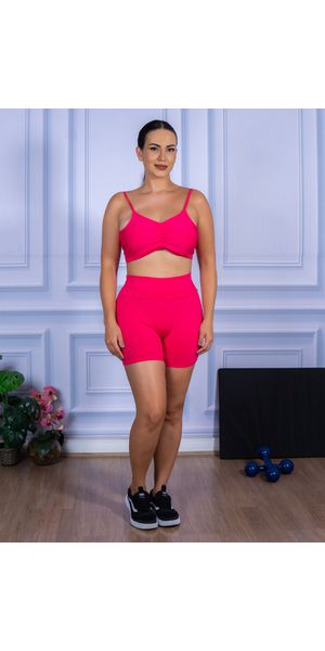 Conjunto Shorts e Top Alça Costa Aberta Suplex Rosa Pink - Moda LLevo | Moda Fitness