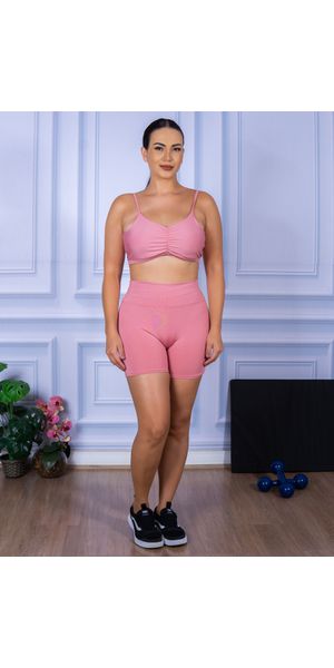 Conjunto Shorts e Top Alça Costa Aberta Suplex Rosa - Moda LLevo | Moda Fitness