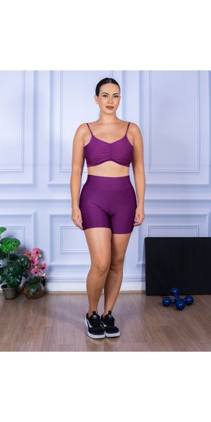 Conjunto Shorts e Top Alça Costa Aberta Suplex Roxo - Moda LLevo | Moda Fitness