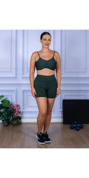 Conjunto Shorts e Top Alça Costa Aberta Suplex Verde Militar - Moda LLevo | Moda Fitness