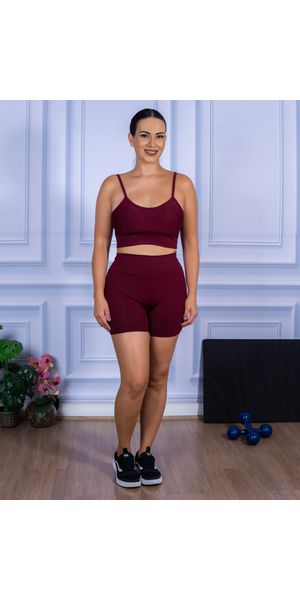 Conjunto Shorts e Top Alça Suplex Bordo - Moda LLevo | Moda Fitness