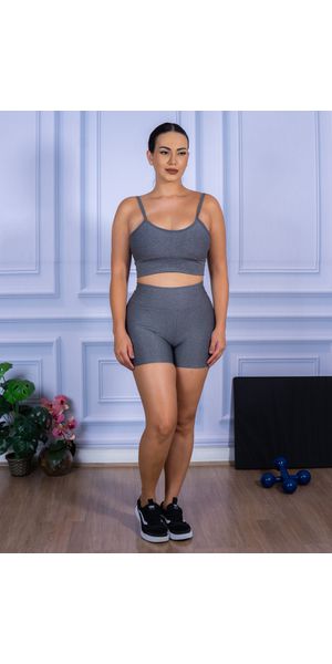 Conjunto Shorts e Top Alça Suplex Cinza Mescla - Moda LLevo | Moda Fitness
