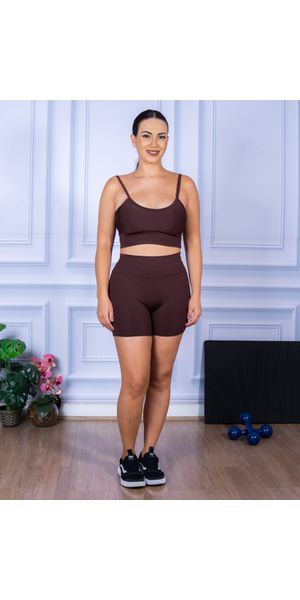 Conjunto Shorts e Top Alça Suplex Marrom - Moda LLevo | Moda Fitness