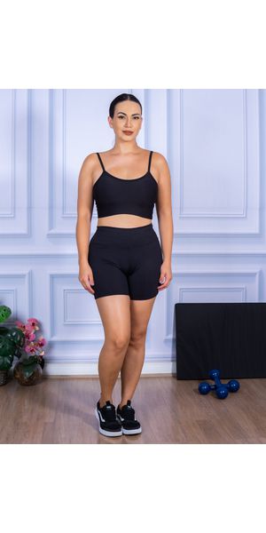 Conjunto Shorts e Top Alça Suplex Preto - Moda LLevo | Moda Fitness