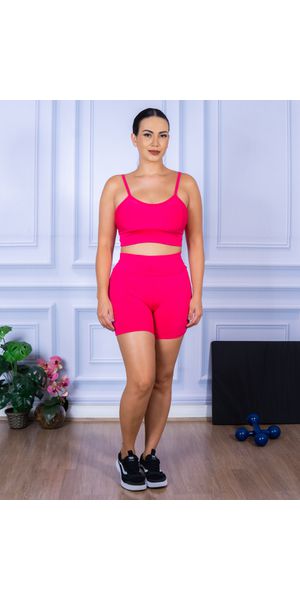 Conjunto Shorts e Top Alça Suplex Rosa Pink - Moda LLevo | Moda Fitness