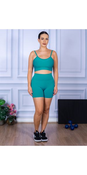 Conjunto Shorts e Top Alça Suplex Verde Piscina - Moda LLevo | Moda Fitness