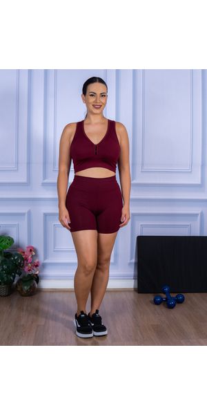 Conjunto Shorts e Top Nadador Suplex Bordo - Moda LLevo | Moda Fitness