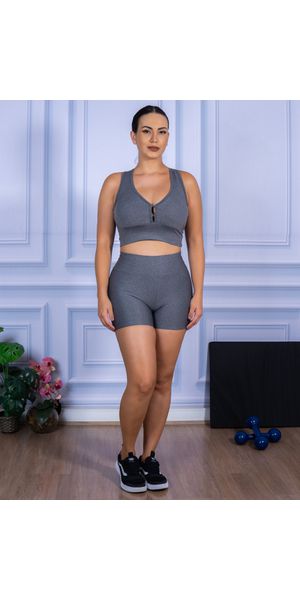 Conjunto Shorts e Top Nadador Suplex Cinza Mescla - Moda LLevo | Moda Fitness