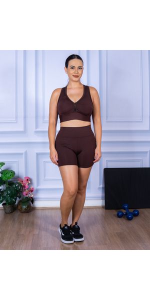 Conjunto Shorts e Top Nadador Suplex Marrom - Moda LLevo | Moda Fitness