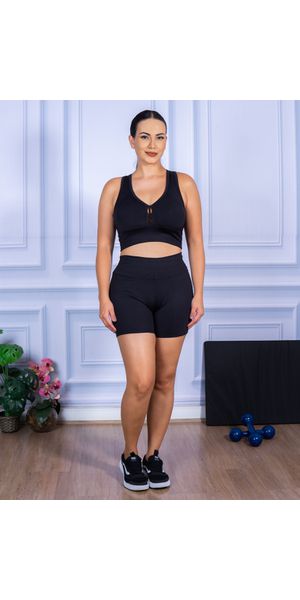 Conjunto Shorts e Top Nadador Suplex Preto - Moda LLevo | Moda Fitness