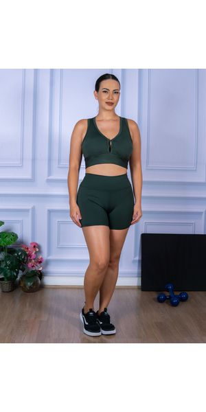 Conjunto Shorts e Top Nadador Suplex Verde Militar - Moda LLevo | Moda Fitness